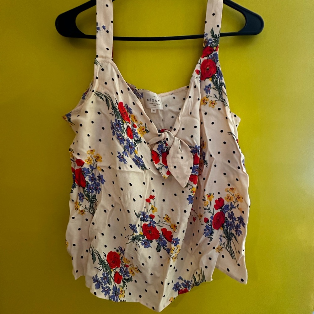 Sezane Red and Blue Tie Front Tank Top